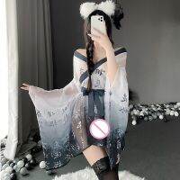 Japanese Kimono Women Sexy Lingerie See Through Mesh Nightgown Bathrobe Pajama Temptation Nightwear Robes Cosplay Sexy Costume