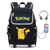 กระเป๋าสะพายหลังคู่การ์ตูนน่ารัก Pikachu Perimeter นักเรียนกระเป๋านักเรียน USB Travel Bag