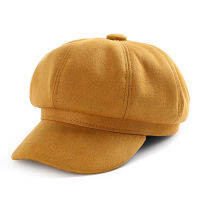 Wyoutong ผู้หญิง Retro สีทึบ Suede Baker Boy หมวกแบน Newsboy หมวกแปดเหลี่ยม Peaked Beret หมวกฤดูหนาว