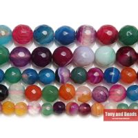 15 quot; Strand Natural Stone Faceted Mixed Colors Stripe Agate Round Beads 6 8 10 12MM Pick Size For Jewelry