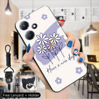 เคส PMP สำหรับ Infinix Hot 30 30i 30 Play (แหวนใส่นิ้ว + เชือกเส้นเล็ก) ลายดอกไม้โชคดีเคสโทรศัพท์ดีไซน์ลายสก๊อตเคสโทรศัพท์ป้องกัน TPU สำหรับเด็กหญิงเด็กชายซิลิโคนกันกระแทกฝาหลัง