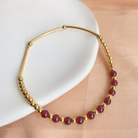 Summer Natural Garnet Ball Elastic Bracelet for Women, Versatile Stainless Steel Bracelet, Colorless Gift for Best Friends IZ3P