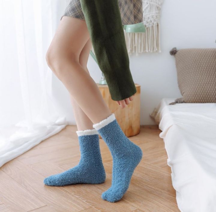 lady-sugar-ต่อ1คู่ถุงเท้าขนแกะสีแสดเข้มใส่ในฤดูใบไม้ร่วงและฤดูหนาวถุงเท้าหนาสำหรับผู้หญิงถุงเท้าคนท้อง