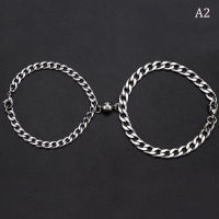 Fashion 2pcs Punk Silver Color Chain Couple Bracelet For Women Stainless Steel Romantic Magnet Men Paired Things Fashion Jewelry Pulsera