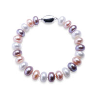 Dainashi Trendy 925 Sterling Silver Bread Bead Natural Freshwater Pearl celets For Women,8-9mm Length,White Pink Purple Mix