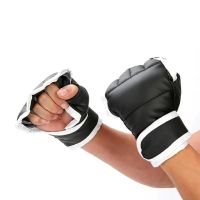 2023✔► 1 Pair Beginner Boxing Gloves Black Half Finger Padded Muay Thai Training Workout Gloves PU Leather Fighting Kick Mittens