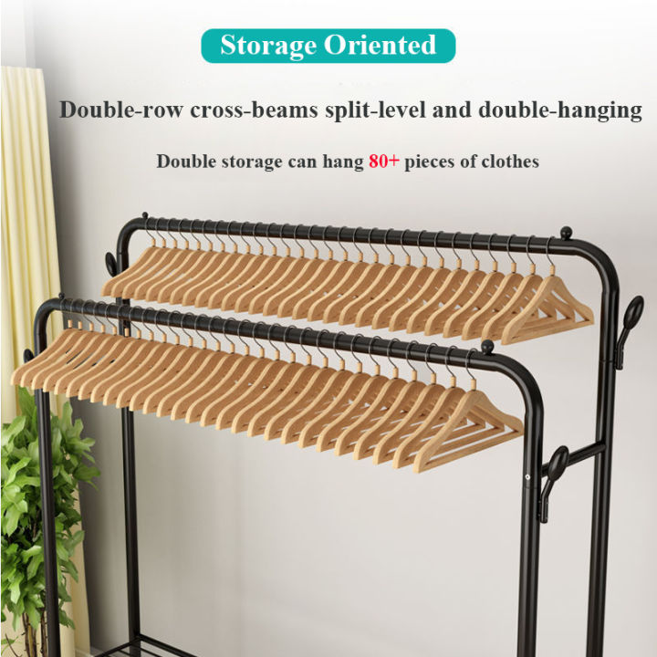 double-pole-coat-rack-floor-standing-clothes-hanger-storage-drying-balcony-cloth-drying-shelf-shoes-rack-clothes-horse-furniture