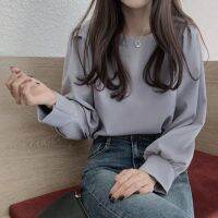 ☜ஐ❍ Round Neck Solid Color Simple All-Match Long-Sleeved Shirt Mint Beauty Clothes 38654