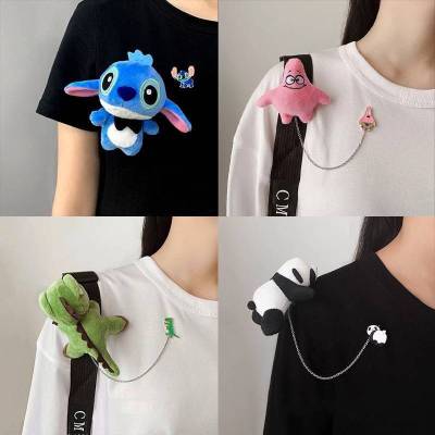 HZ Stitch Pikachu Patrick Star Badge Plush Doll Brooch Bag Pendant Cartoon Pin Fashion Accessories Gift ZH