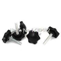 ﹍ 5 Pcs 6mm Male Thread Dia Black Plastic Star Head Metal Grip Clamping Screw Knob