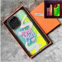 Casetify เคสโทรศัพท์มือถือ PC แบบกลิตเตอร์ในของเหลว ลาย She Can Yellow Neon สําหรับ Apple IPhone X XS XR 11 12 Pro 12 13 Pro Max XSMax SE 2020