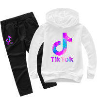 TIK TOKS ฤดูใบไม้ผลิฤดูใบไม้ร่วงเกาหลีผ้าฝ้าย + โพลีเอสเตอร์2ชิ้นชุด Boy S Hoodie Jogger สำหรับชายหญิงเสื้อกันหนาวกางเกงแขนยาวเสื้อผ้าเด็ก