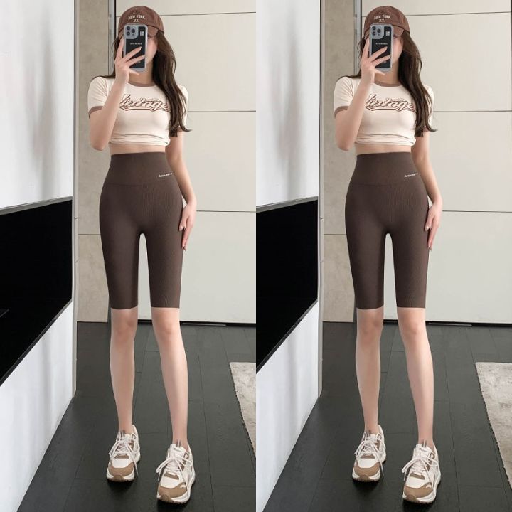 the-new-uniqlo-shark-pants-womens-summer-thin-threaded-slim-fit-leggings-five-point-shaping-sports-barbie-pants-belly-controlling-hip-lifting-yoga