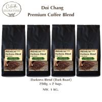 เมล็ดกาเเฟสดดอยช้าง Premium Coffee Blend :คั่วเข้ม  4 ถุง (:Darkness Blend 250 g.x4) เมล็ดกาเเฟจากเเหล่งดอยช้างอาราบิก้า ผสมโรบัสต้าเล็กน้อย หอมละมุน เข้ม..แต่นุ่ม ลงตัวรสชาติเเท้ กาแฟดีของไทย # คั่วใหม่ หอมมาก