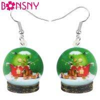 Bonsny Acrylic Christmas Santa Claus Crystal Ball House Earrings Drop Dangle Jewelry For Women Girls Teens Decorations Accessory