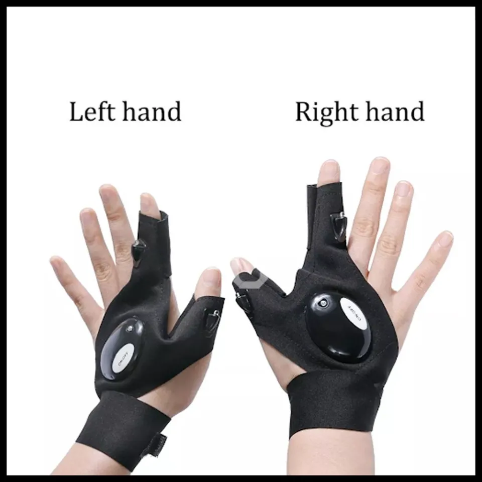 Half Finger Breathable Velcro Gloves with 2 LED Lights for Ourdoor