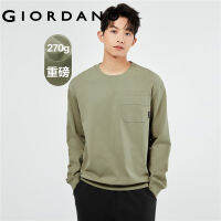 GIORDANO Men T-Shirts Single Pocket 100% Cotton Tee Crewneck Long Sleeve Simple Basic Fashion Casual Loose Tshirts 18023930