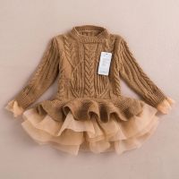 Warm Girl Dress Christmas Wedding Party Dresses Knitted Chiffon Winter Kids Girls Clothes Children CLothing Baby Girl Dress