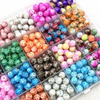 4/6/8/10mm Pattern Round Glass Beads Loose Spacer Beads for Jewelry Making DIY Handmade Clothing Accessories