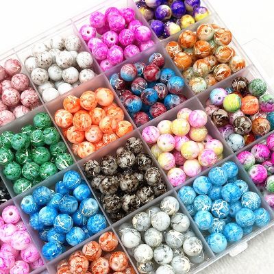 4/6/8/10mm Pattern Round Glass Beads Loose Spacer Beads for Jewelry Making DIY Handmade Clothing Accessories