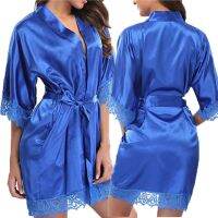 Translucent Nightgown Half Sleeve Stitching Silky French Romance Bathrobe Nightwear