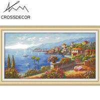 CrossDecor ที่แม่นยำ Stamped Cross-Stitch ชุดเมดิเตอร์เรเนียนรูปแบบพิมพ์บนผ้า DIY เย็บปักด้วยมือเย็บปักถักร้อย 14CT DMC ที่สมบูรณ์แบบชุดชุดทางเดินระหว่างห้อง Decor