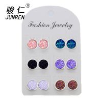 Quick sell 6 Pair/pack Simple 12mm Stainless steel Shiny Austrian Crystal Round Brincos Ear Studs Earrings For Girls Women