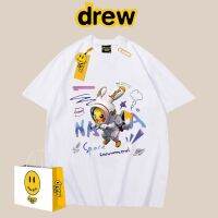 2023 NEWDrew ยิ้มแขนสั้นเสื้อยืดซอกอินเทรนด์ยี่ห้ออเมริกันหลวม Bf ฤดูร้อนชายและหญิงคู่ครึ่งแขน Ins อินเทรนด์แบรนด์การ์ตูน