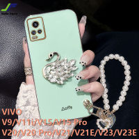 JieFie คริสตัลหงส์โทรศัพท์สำหรับ VIVO V23 / V23E / V21 / V21E / V9 / V11i / V15 / V15 Pro / V20 / V20 Pro Chrome Soft TPU ฝาครอบโทรศัพท์ + สร้อยข้อมือ