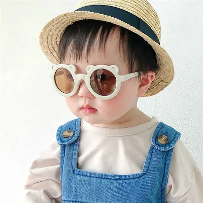 【DY】New Boys Girls Cute Morandi Colors Cartoon Bear Rainbow Round Sunglasses Children Baby Sunglasses UV Protection Classic Eyewear