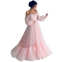 Sexy Elegant Blue Pink Wedding Bride Dress Off The Shoulder Gauze Princess Vestido  Ball Gown Formal Evening Party Robe