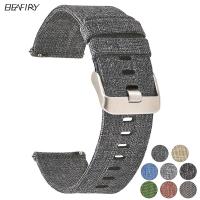 BEAFIRY Nylon Watch Band 18mm 20mm 22mm 24mm Quick release Canvas Watch Straps Watchbands Sports fit samsung black blue