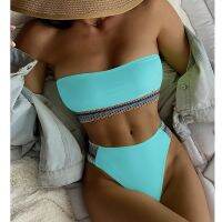 【JH】 Waist 2023 Swimwear Strapless Swimsuit Female Thong Set Beachwear Bathing