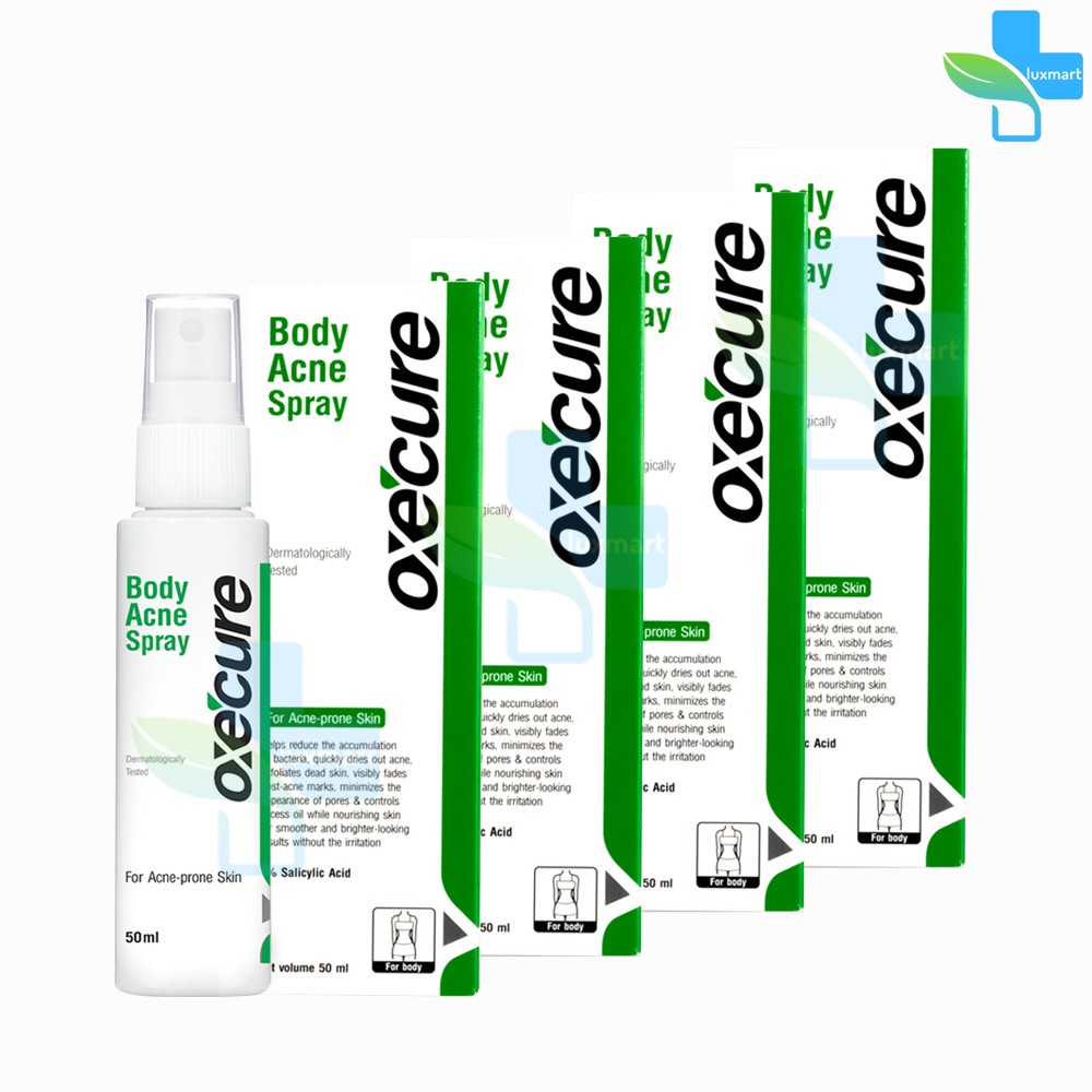 ราคา Oxe Cure Oxecure Body Acne Spray 50ml อ๊อกซี่เคียว บอดี้ แอคเน่ สเปรย์ 50มล [4 ขวด] สำหรับผิวที่เป็นสิว สเปรย์ลดสิว รักษาสิวที่แผ่นหลัง ลำตัว ลดการอักเสบ ป้องกันการเกิดใหม่ของสิว