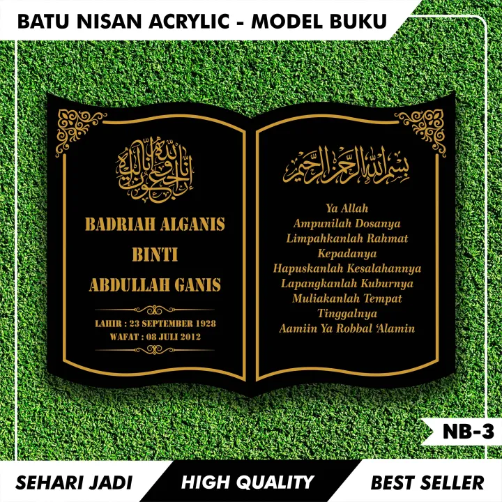 Sehari Jadi Nisan Islam Model Buku Custom Akrilik Makam Prasasti Tulisan Ukir Nama Batu 5489