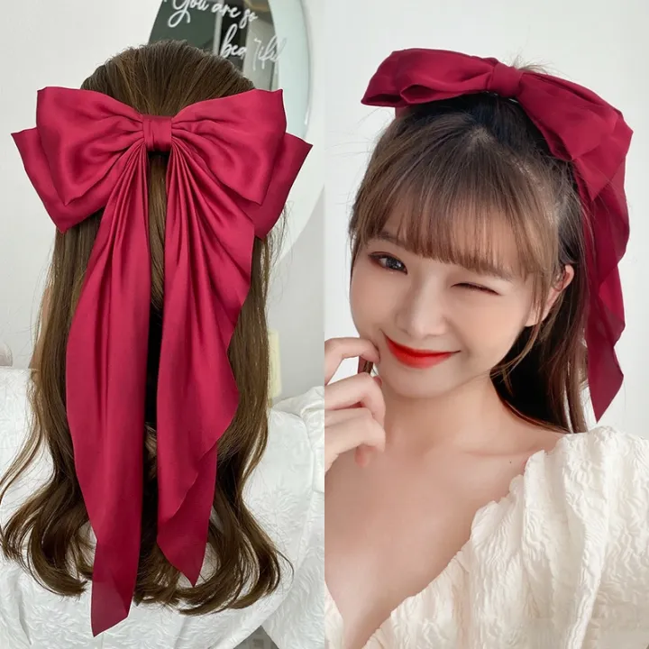 Barley】Korean Tassel Hairpin Long Ribbon Red Big Bow Hair clip for Girl New  Black Hair Clip Headdress Beauty Women Hair Accessories | Lazada PH