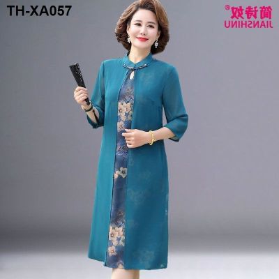 Middle-aged and elderly dress new summer womens high-end chiffon Chinese style cheongsam