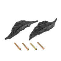 2pcs Elegant Black Leaf Handle 32mm Hole Pull Knob wscrew Vein Pattern Creative Decor Furniture Cabinet Drawer Kitchen Bathroom