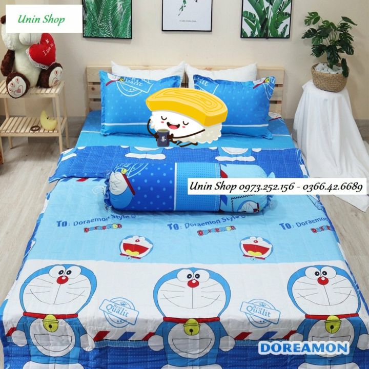 Rẻ vô địch) Bộ 5 món chăn ga gối hè thu Cotton poly mẫu Doraemon ...