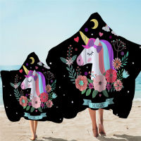 BeddingOutlet Unicorn Hooded Towel Microfiber Bath Towel With Hood for Kids Adult Floral Cartoon Wearable Beach Wrap Blanket