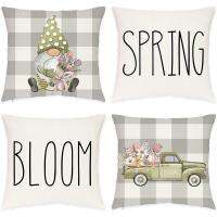 Spring Pillow Covers 18X18 Set of 4,Buffalo Plaid Spring Decorations Throw Pillow Cushion Case for Farmhouse Decor