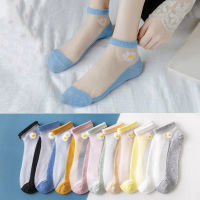 10 Pairs Womens Summer New Shallow Socks Small Daisy Socks Transparent Glass Silk Cotton Bottom Korean Version Short Boat Socks