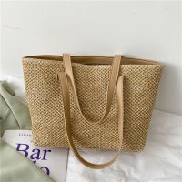 --238812Womens bag✣✒ Summer straw bucket bag 2023 new fashionable shoulder bag brim high-capacity beach bag spot female bag