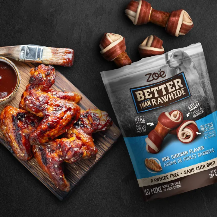 Zoe Better Than Rawhide Mini Bones Dog Treats 10 pcs 234g (BBQ Chicken, Mint, Peanut Butter