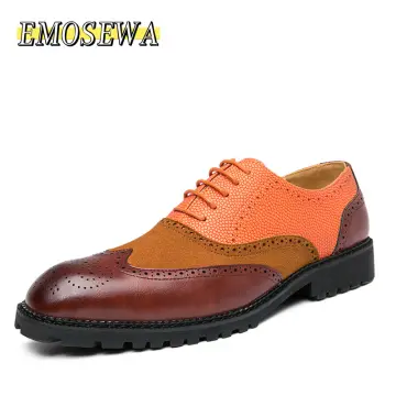 Wide Toe Box Brogue Style Oxford Shoes 38 / Coffee