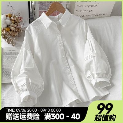 ☃ Three-quarter puff sleeves spring and autumn 2023 new womens shirts womens design niche shirts petite tops summer