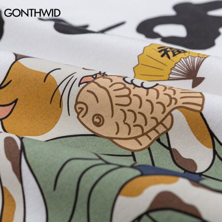 ผู้ชายเสื้อยืด-streetwear-ญี่ปุ่นการ์ตูนแมวพิมพ์เสื้อยืดแฟชั่น-harajuku-casual-หลวมเสื้อ2023ฤดูร้อนผ้าฝ้าย