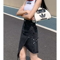 Tall waist show thin denim skirts female summer new irregular patchwork long skirt of the a-line skirt