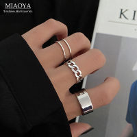 MIAOYA Fashion Jewelry Shop สไตล์พังก์ 3 แหวนสำหรับผู้หญิง แหวนโลหะเปิดปรับได้ เครื่องประดับสาวคูล