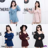 P4311 	จั้มสูทระบายสายเดี่ยวไหล่เดียว   One shoulder ruffled jumpsuit.